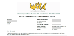 Wild Card purchase confirmation letter